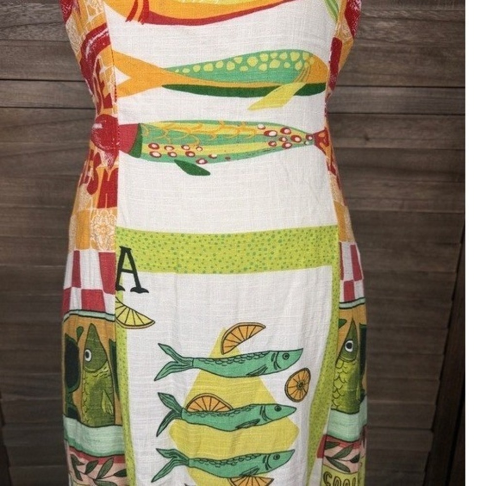 Paper Heart Sardine Print Strapless Maxi Dress XS Linen Blend TPH24034D Multi - Picture 3 of 10